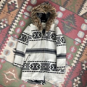 BB Dakota Aztec print coat with faux fur hood